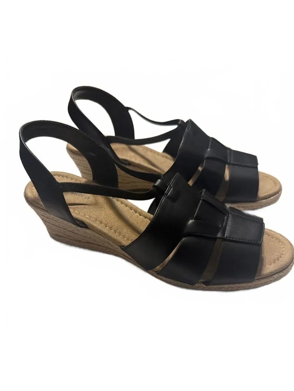 St John Bay's Lucy Black Wedge Sandals Women's Size 10W